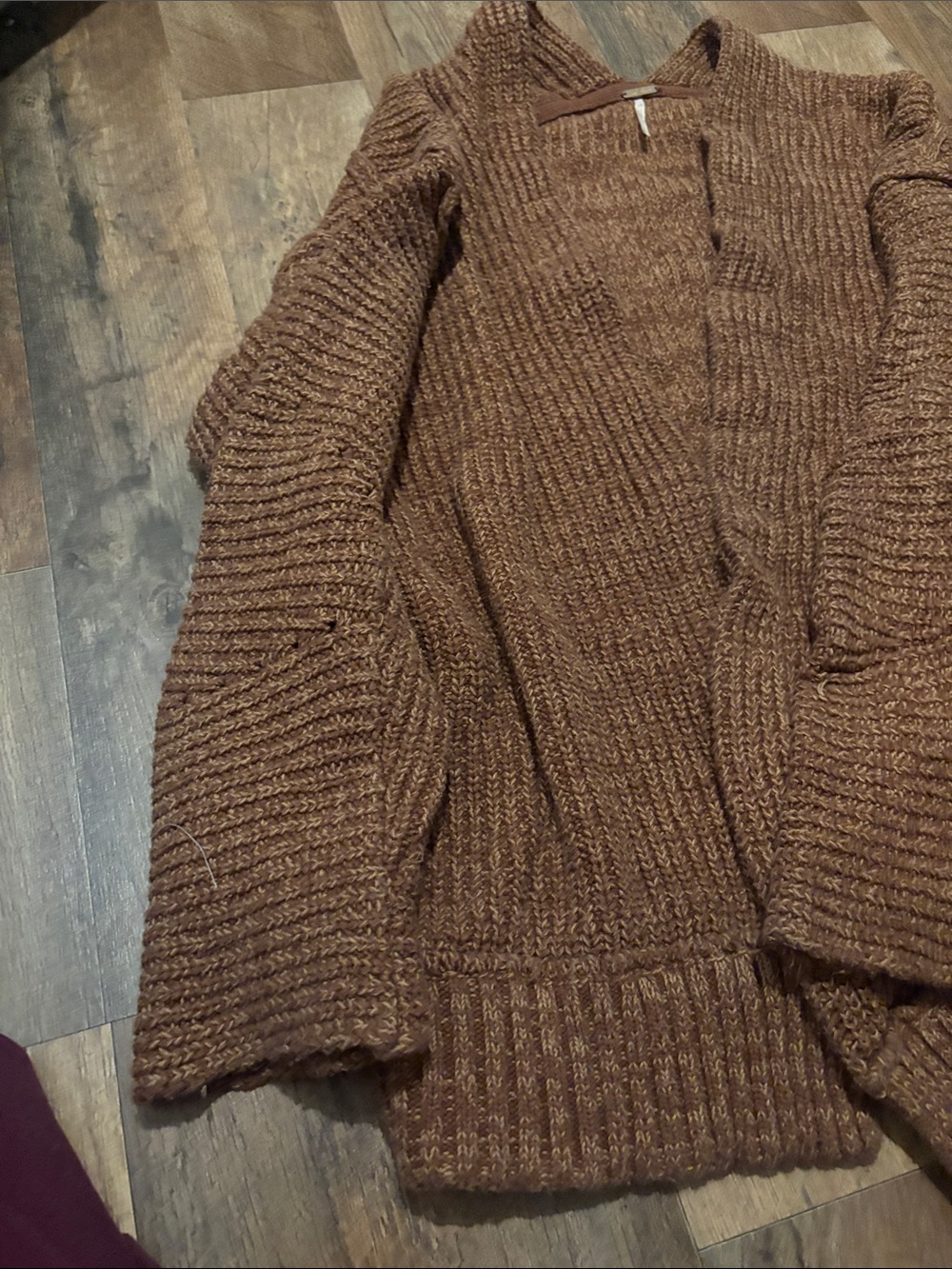 Free People Chunky Rust Brown Open-Front Cardigan - Picture 3 of 6